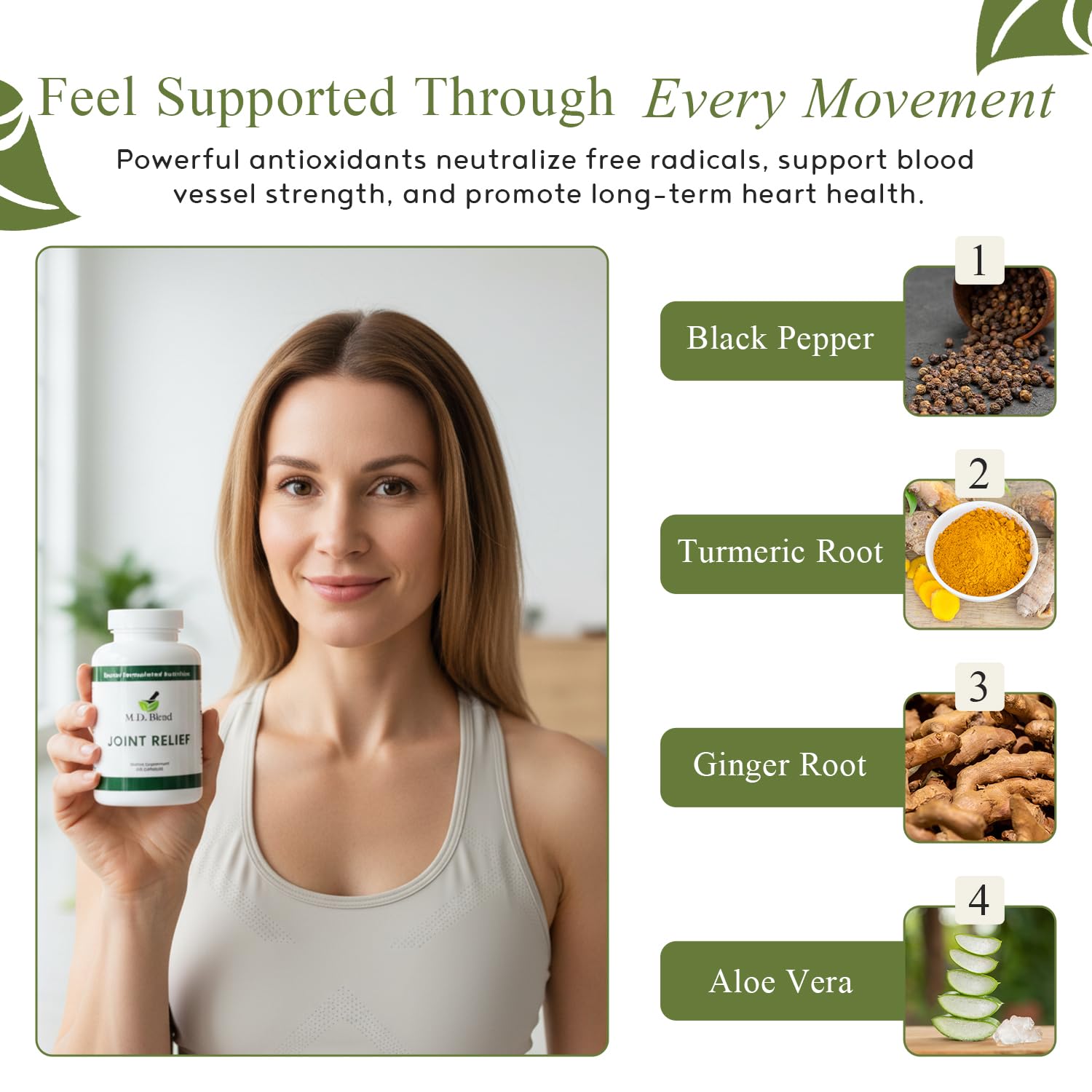 M.D. Blend Wellness Bundle with joint health supplement (120 capsules) & lightweight face hydrating hyaluronic acid serum (30 ml) featuring an airless pump, daily wellness skincare + joint support duo M.D. BlendBuy Supplements Australia