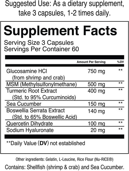 Jocko Fuel Joint Support Supplement - Glucosamine MSM for Joint Pain, Mobility, & Flexibility w/Turmeric & Boswellia (180 Capsules) Jocko FuelBuy Supplements Australia