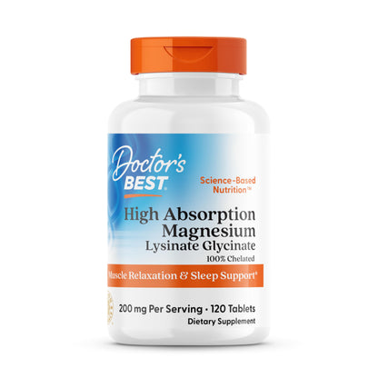 Doctor's Best High Absorption Magnesium Glycinate Lysinate Supplement for Sleep Support - Chelated Magnesium Tablets for Women & Men, 200mg per Serving, Supports Calm & Relaxation, Vegan - 120 Count Doctor's BESTBuy Supplements Australia