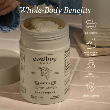 Cowboy - The Exclusive 1st Milking, Whole, Grass Fed Colostrum Supplement for Full Body Health - Bovine Colostrum Powder Packed w/Bioactive Nutrients - Sugar Free (Unflavored, 40 Servings) COWBOY COLOSTRUMBuy Supplements Australia