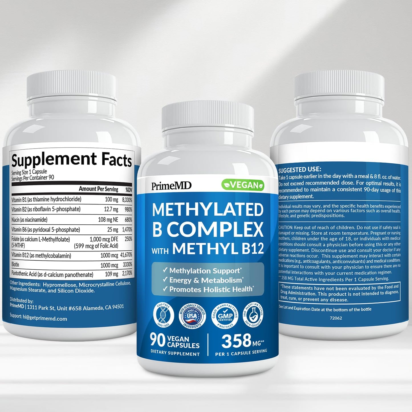 Methylated B Complex with Methylfolate and B12 Methylcobalamin 1000 mcg - Methylated Multivitamin for Energy, Brain Function, and Wellness - Vitamin B Complex for Men & Women