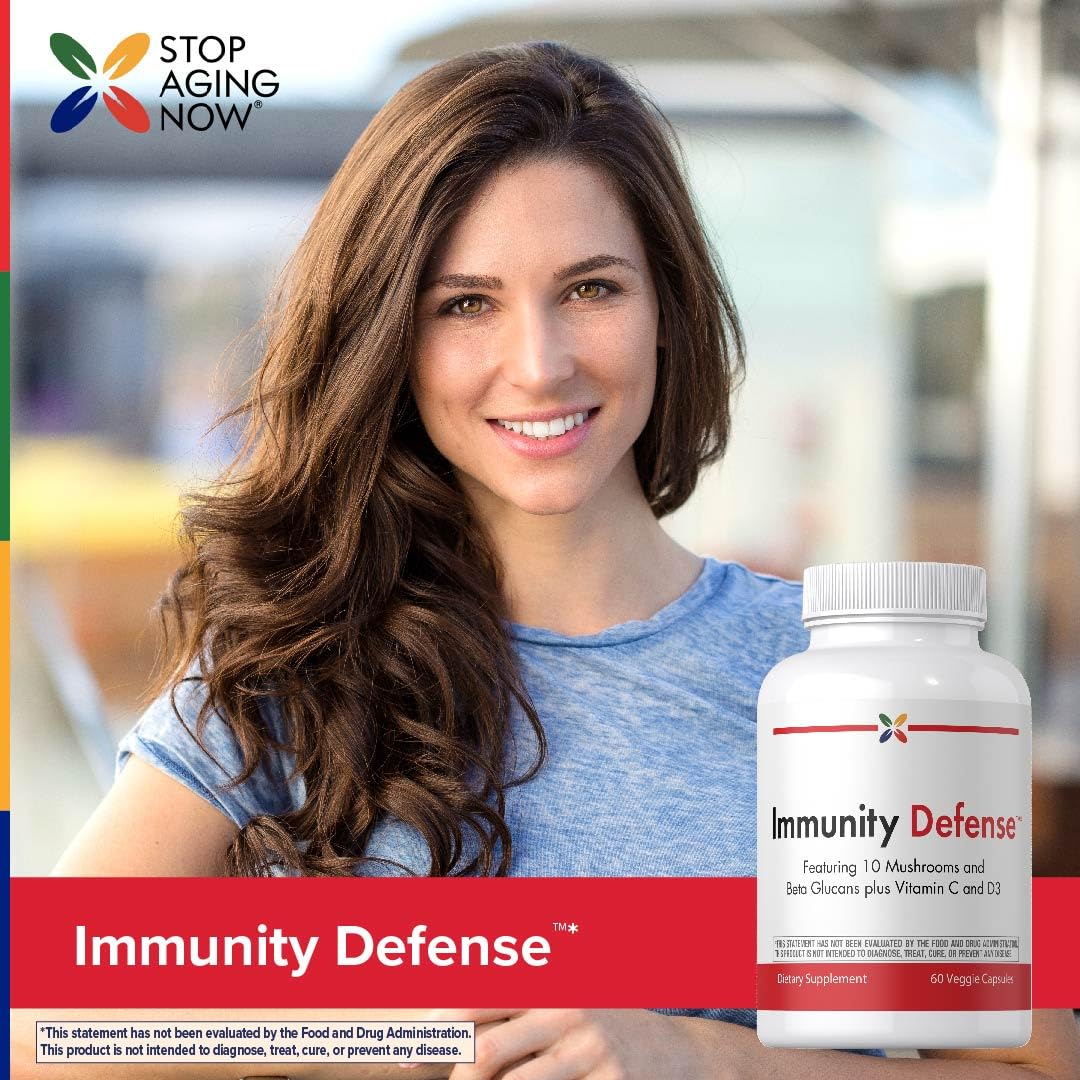 Stop Aging Now - Immune Support - with Vitamin C, Vitamin D3 and Mushroom Complex - 60 Vegetarian Capsules Stop Aging NowBuy Supplements Australia