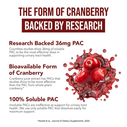 CranEaze®: Cranberry Juice Extract Plus D-Mannose – 36 mg PAC, 100% Soluble PAC - Supports Urinary Tract Health – Most Effective Cranberry Pills for Women,