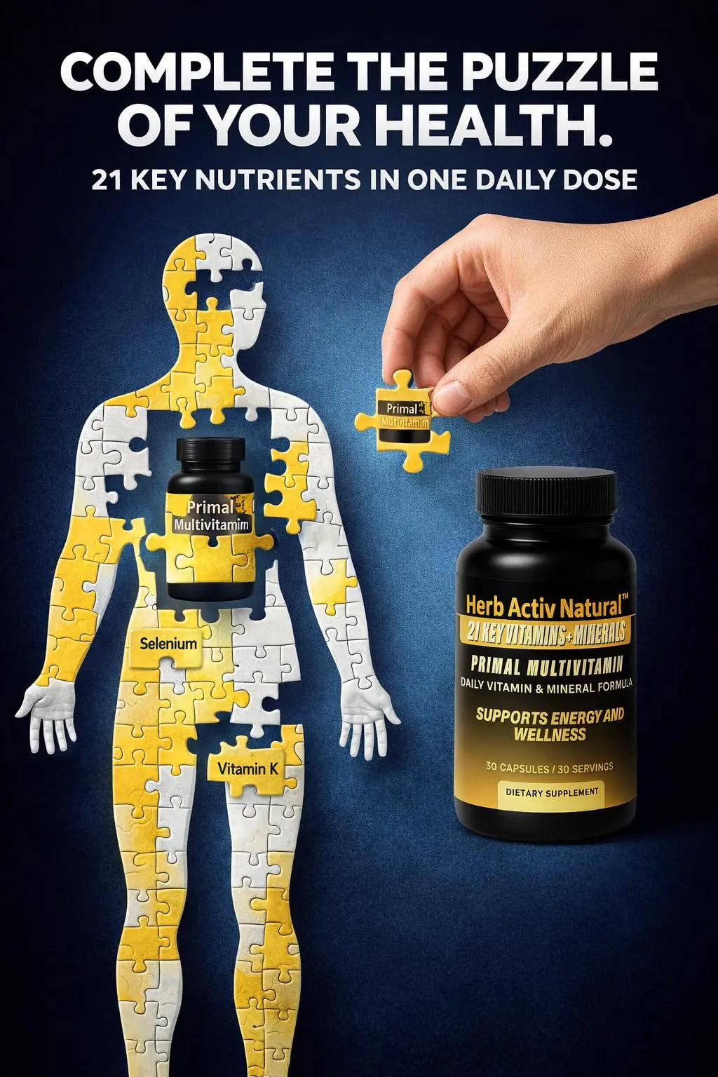 Herb Activ Natural Primal Multivitamin - 21 Essential Vitamins & Minerals - Daily Vitamin & Mineral Supplement - Energy & Wellness Support - 30 Capsules Herb Activ NaturalBuy Supplements Australia
