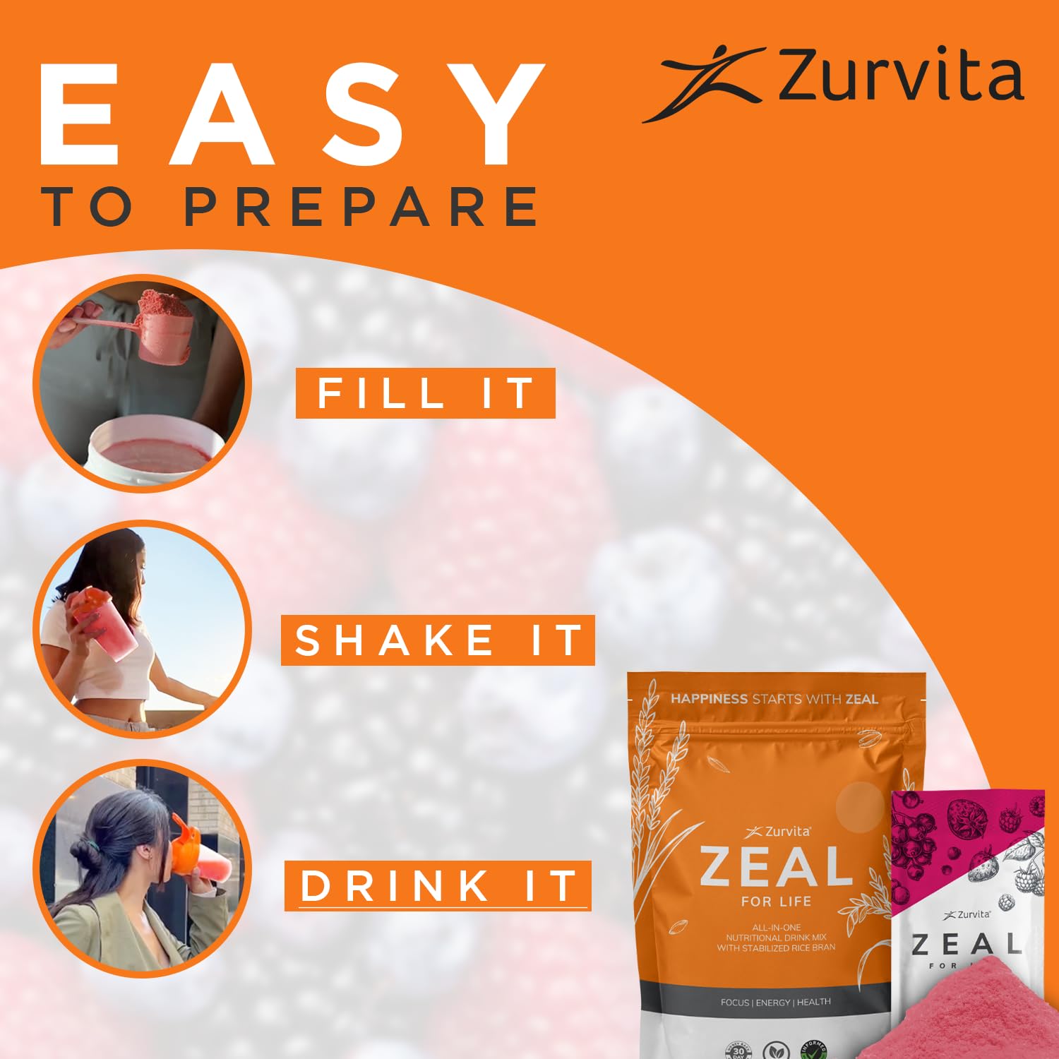 Zurvita - Zeal for Life Wellness Drink Mix - Wild Berry (Classic) Flavor - Gluten-Free, Vegan, with Vitamins and Minerals - 10 Single Packets ZurvitaBuy Supplements Australia