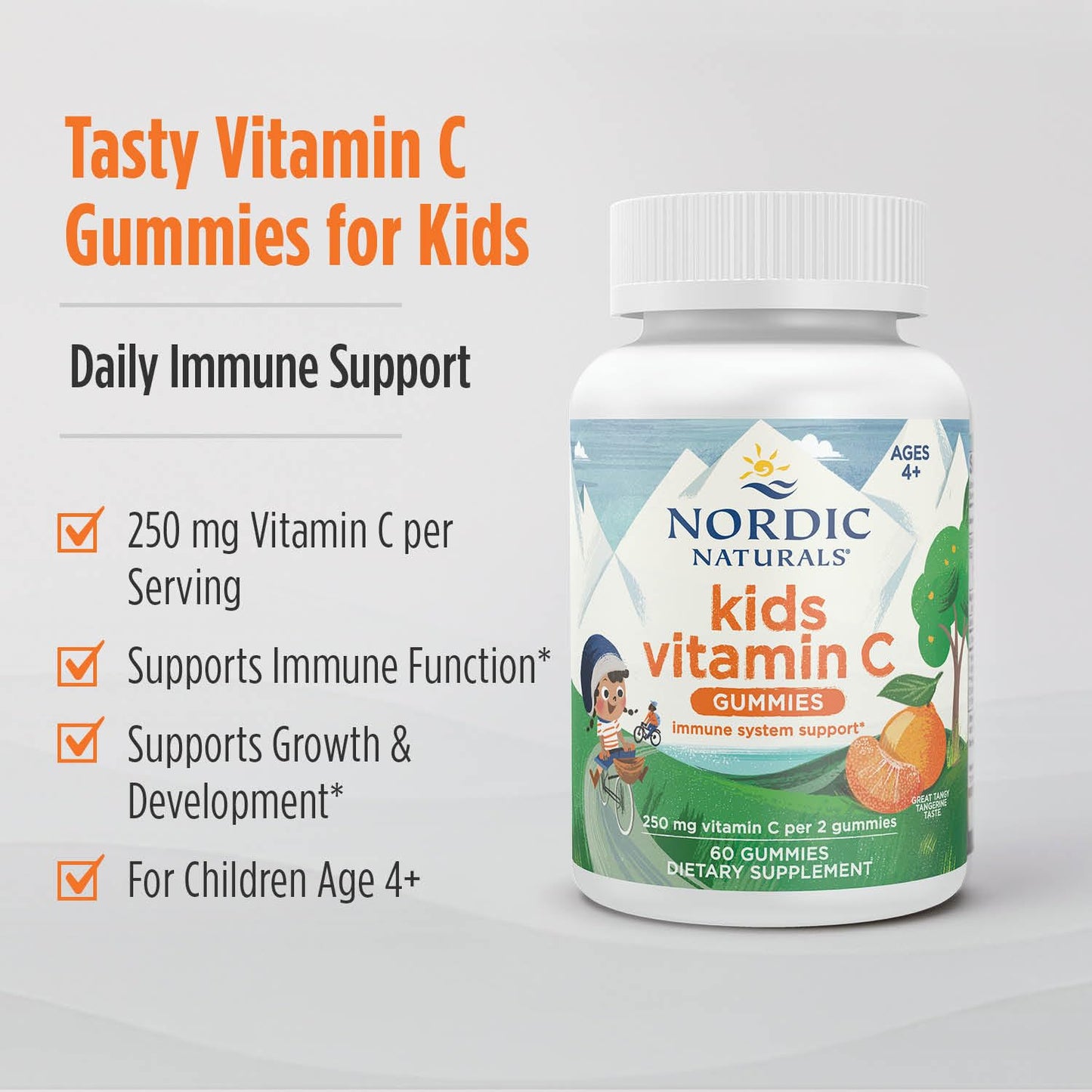 Nordic Naturals Kids Vitamin C Gummies - Tangy Tangerine - 60 Gummies - Vegan Vitamin C Supplement - Children’s Immunity and Antioxidant Support - 250 mg per Serving - 30 Servings Nordic NaturalsBuy Supplements Australia