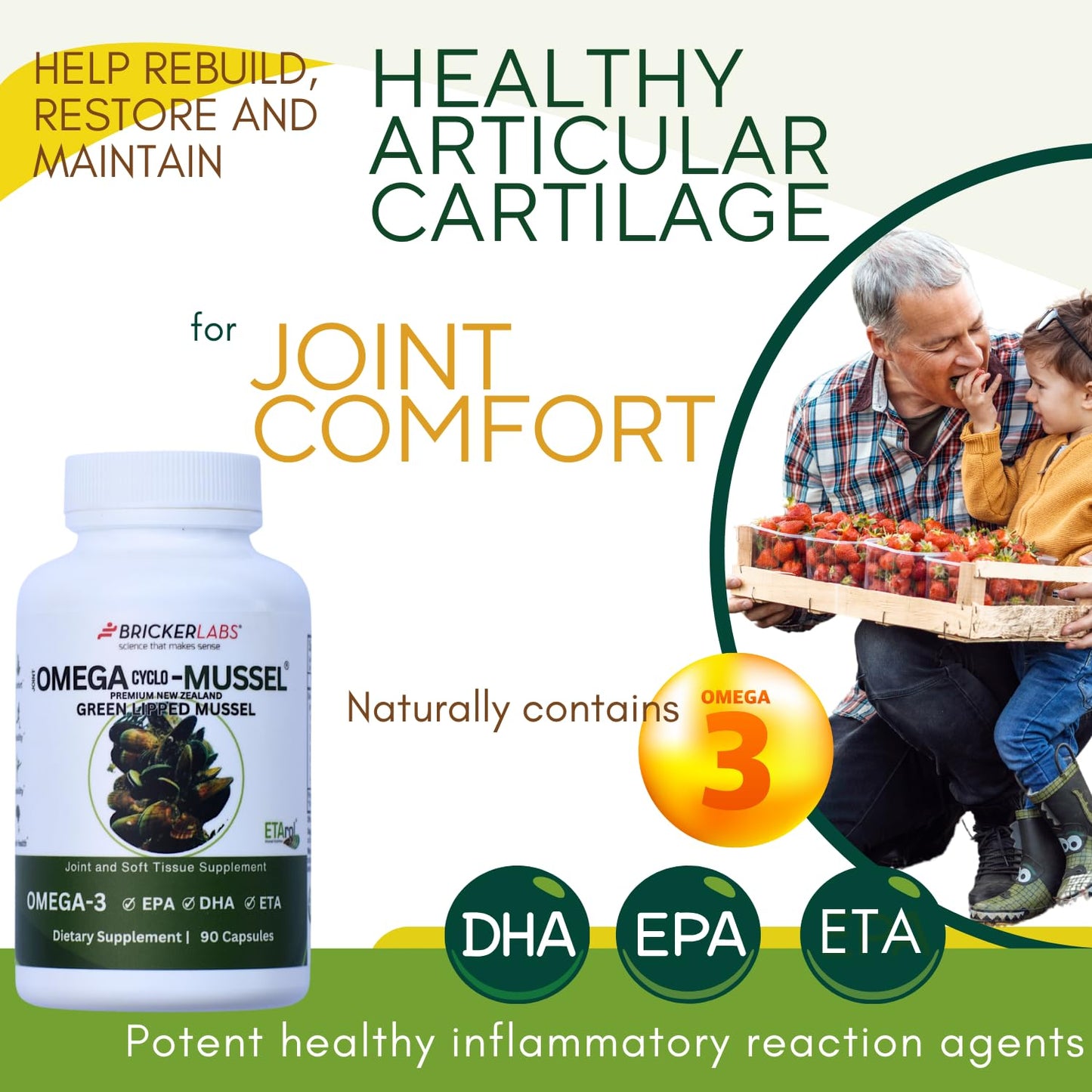 Bricker Labs Omega Cyclo - Mussel Joint Health Supplement, Premium New Zealand Green Lipped Mussel, Full Spectrum Omega Joint Supplements for Joint Health and Comfort, 90 Capsules Bricker LabsBuy Supplements Australia
