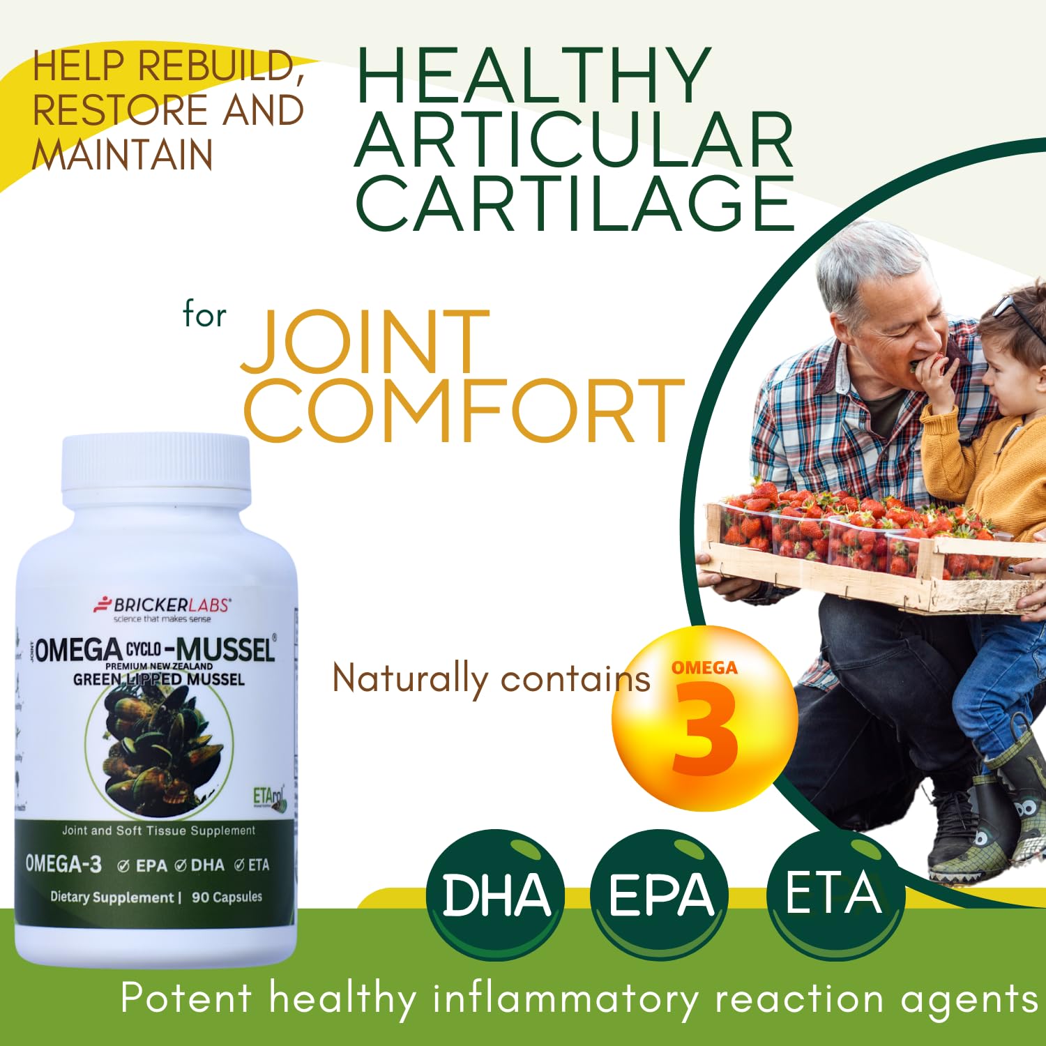 Bricker Labs Omega Cyclo - Mussel Joint Health Supplement, Premium New Zealand Green Lipped Mussel, Full Spectrum Omega Joint Supplements for Joint Health and Comfort, 90 Capsules Bricker LabsBuy Supplements Australia
