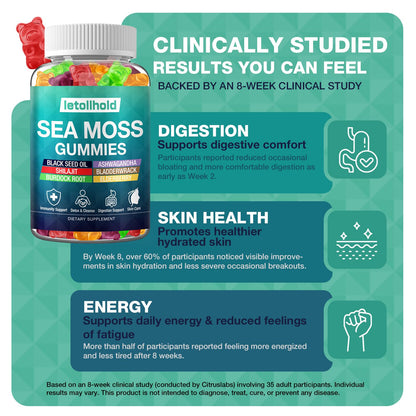 Sea Moss Gummies - Irish Sea Moss Gummies Advanced for Adults with Ashwagandha Bladderwrack & Burdock Root for Supports Immune，Energy - 60 Vegan Gummy,2PCS letollholdBuy Supplements Australia