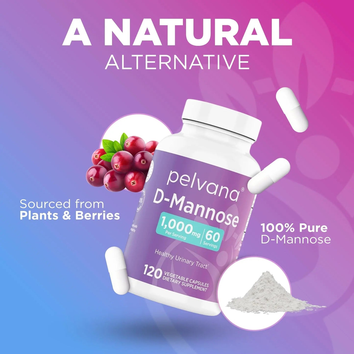 Pelvana D-Mannose 120 Capsules (500mg Each) – 1000mg per Serving – Assists & Maintains Healthy Urinary Tract, Flushes Impurities, Pure Ingredients, Gluten-Free – Third-Party Lab Tested, Made in USA PelvanaBuy Supplements Australia