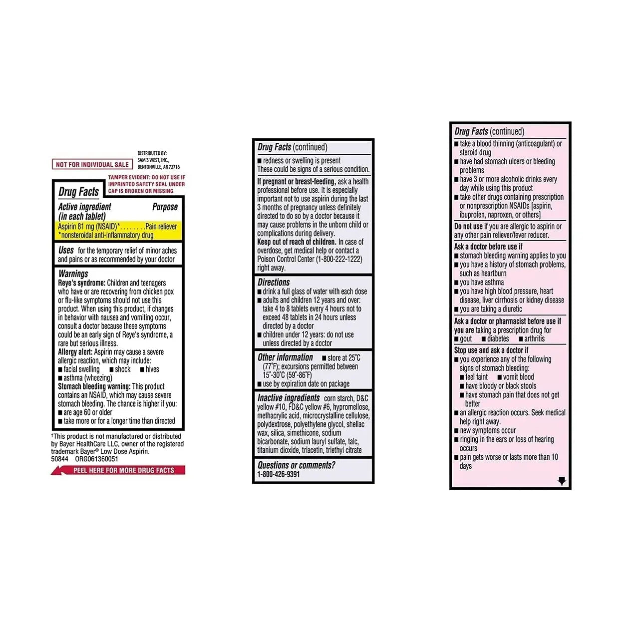 Sam's West Member's Mark Low Strength Adults Enteric Safety Coated Aspirin Regimen Tablets Pain Reliever NSAID, 81 mg, 2 Bottles, 730 Tablets MEMBER´S MARKBuy Supplements Australia