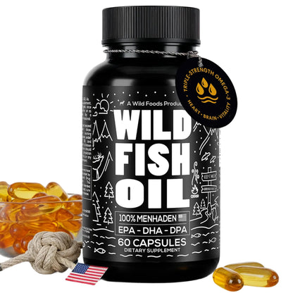 Wild Foods Fish Oil Omega 3 Supplements | 1600 mg | Highly-Potent: DPA, DHA, EPA | Burpless, Odorless, Non-GMO, Gluten Free | For Brain & Heart Health, Joint Support | 60 Capsules (1 pk) | 30 Servings Wild FoodsBuy Supplements Australia