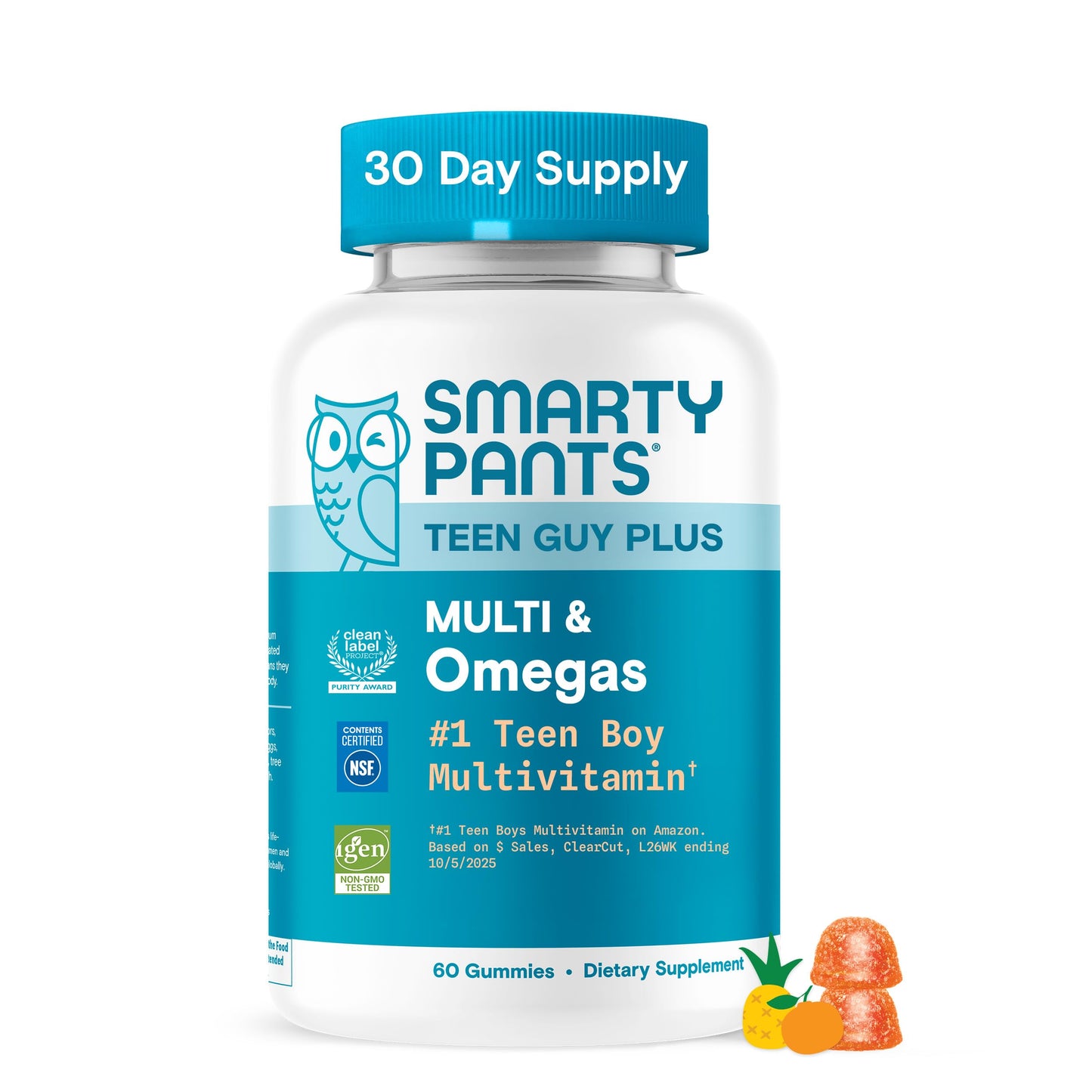 SmartyPants Teen Guy Multivitamin Gummies, Omega 3 (DHA/EPA), Vitamin D3, C, Vitamin B12, B6, A, K & Zinc, Folate, Gluten Free, Fruit Flavor, 60 Count (30 Day Supply) SmartyPantsBuy Supplements Australia