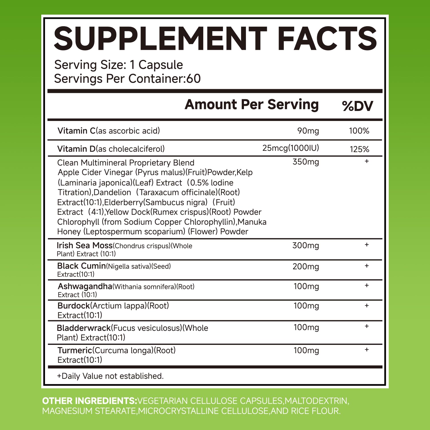 LEMON CODE Sea Moss & Black Seed Oil Capsules with Burdock & Bladderwrack & Ashwagandha, Vitamin C&D,Natural Herbal Complex for Daily Balance, Energy & Digestive Support, Vegan, Non-GMO, 60 Capsules LEMON CODEBuy Supplements Australia