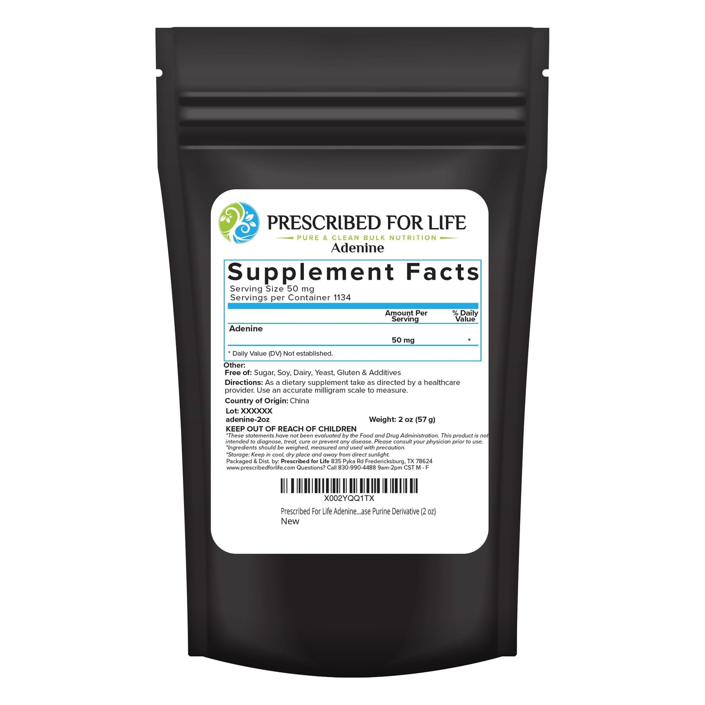 Prescribed For Life Adenine Powder, Vitamin B4 Adenine Supplement, A Nucleobase Purine Derivative (56g) Prescribed For LifeBuy Supplements Australia
