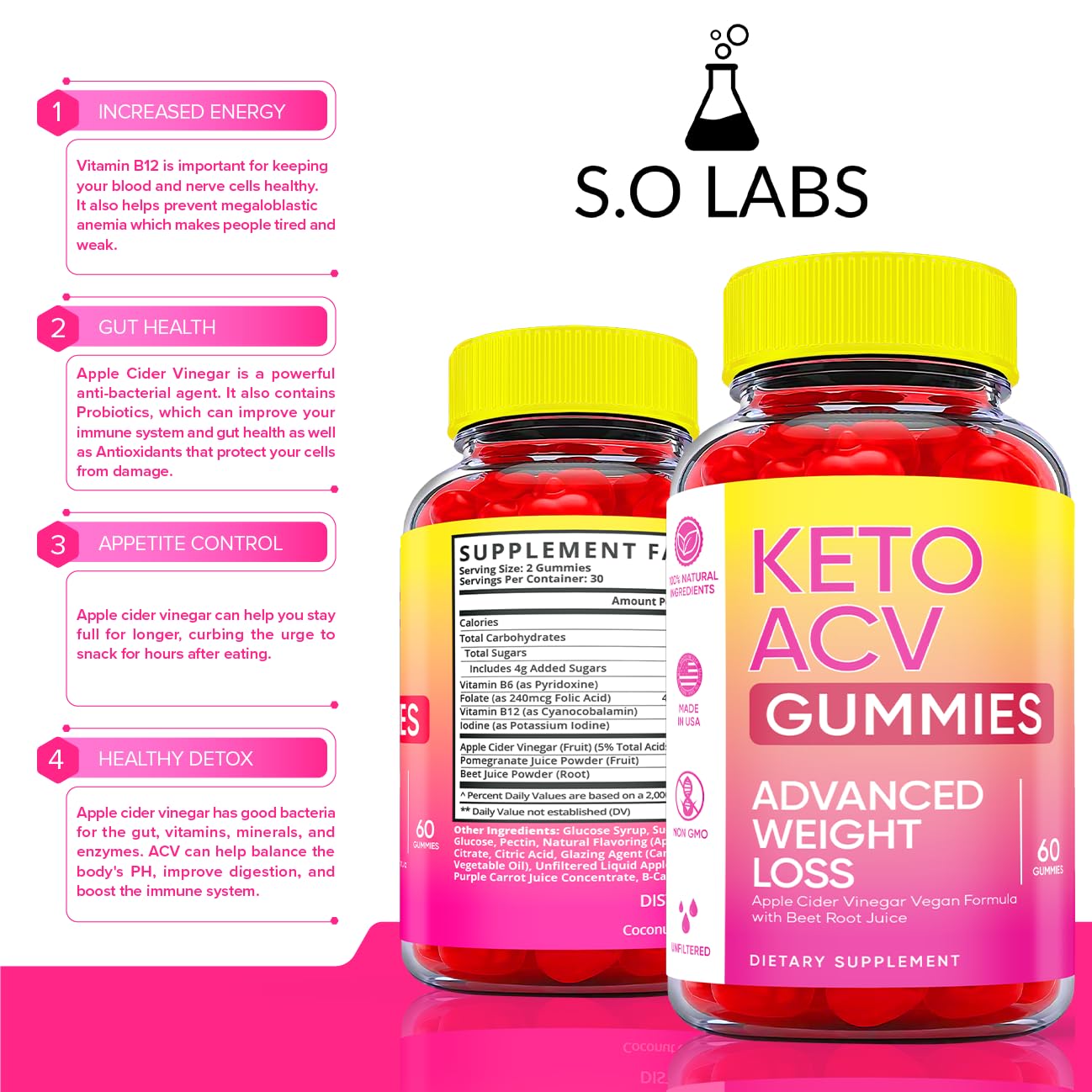 Keto ACV Gummies Advanced Weight Loss, ACV Supplement Work Fast Women Plus Men (2 Pack) S.O LabsBuy Supplements Australia