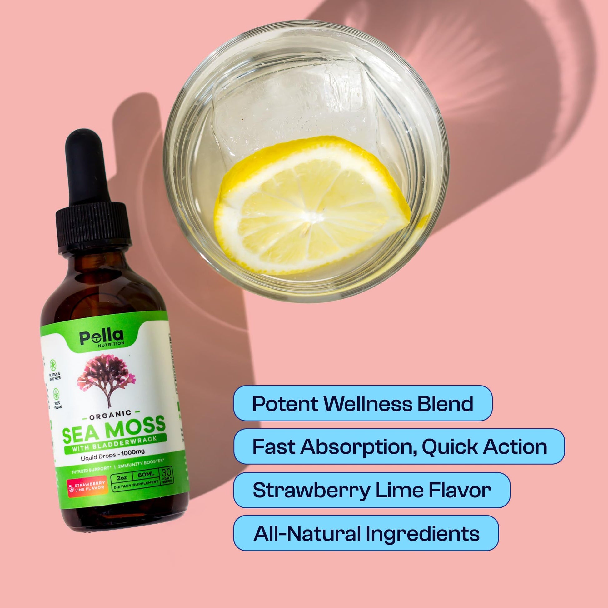 Pella Nutrition Organic Sea Moss Liquid Extract - 1000mg Irish Sea Moss, 4X Stronger Than Pella NutritionBuy Supplements Australia