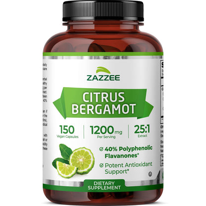 Zazzee Citrus Bergamot 25:1 Extract, 1200 mg Per Serving, 40% Polyphenolic Flavanones, 150 Vegan Capsules, 5 Month Supply, Citrus Bergamia, Antioxidant Support, Certified Kosher, Non-GMO, Made in USA ZazzeeBuy Supplements Australia