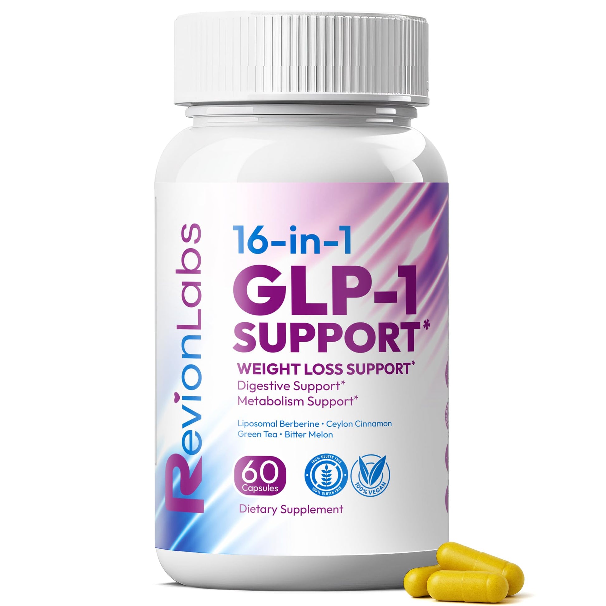 Revion LABS GLP-1 Support Weight Loss Supplement - Natural Appetite Suppressant for Women Men - Berberine Support Activate Hunger Control Curb Cravings Boost Metabolism Fat Burn & Gut Health Revion LABSBuy Supplements Australia