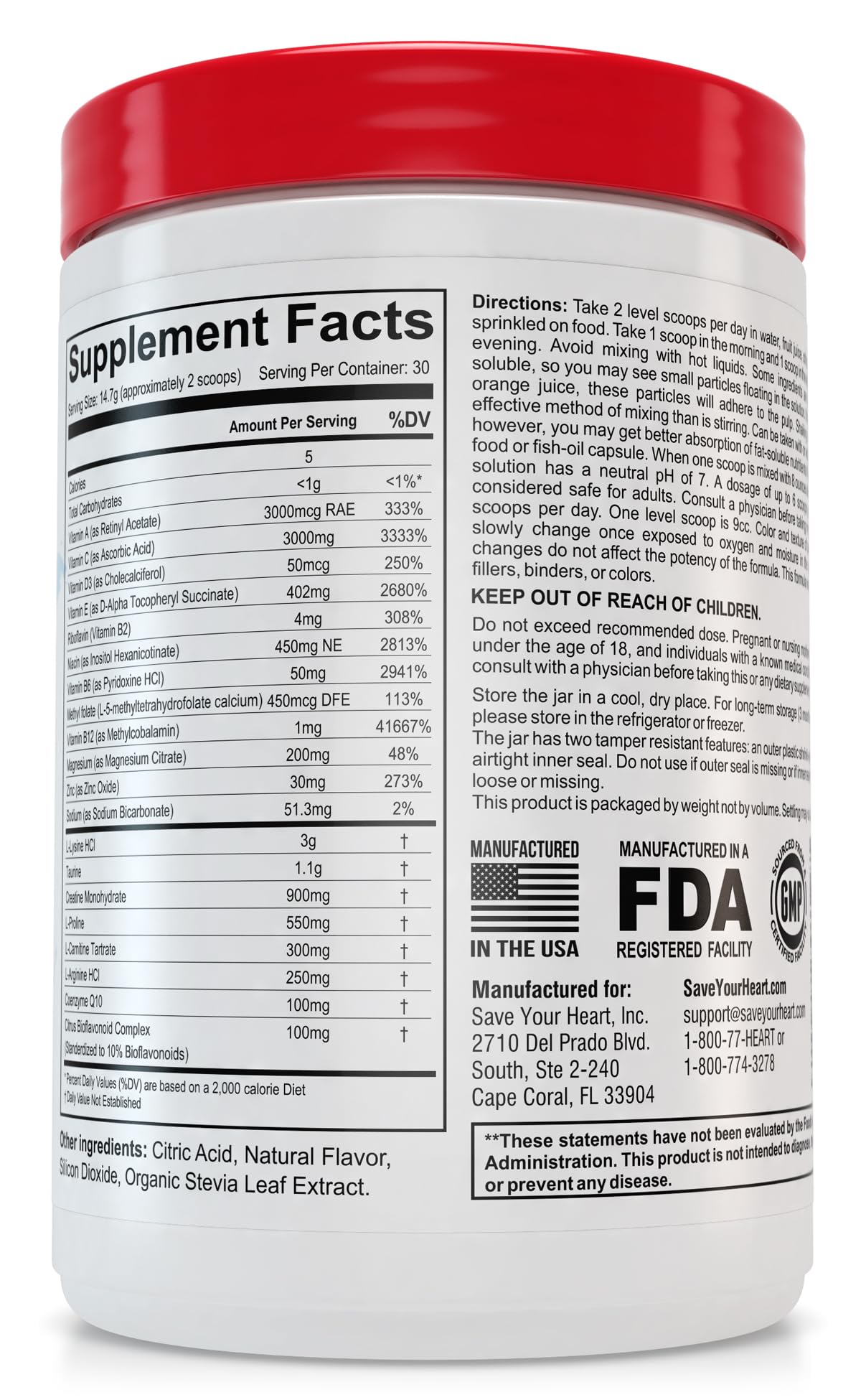SAVE YOUR HEART Cardio Heart Health Powder Supplement - The Pauling Therapy Essentials Formula (PTEF) Healthy Vitamin C, B-12, L-Lysine, L-Arginine, Magnesium, Zinc + Vitamins, Minerals & Antioxidants SAVE YOUR HEARTBuy Supplements Australia