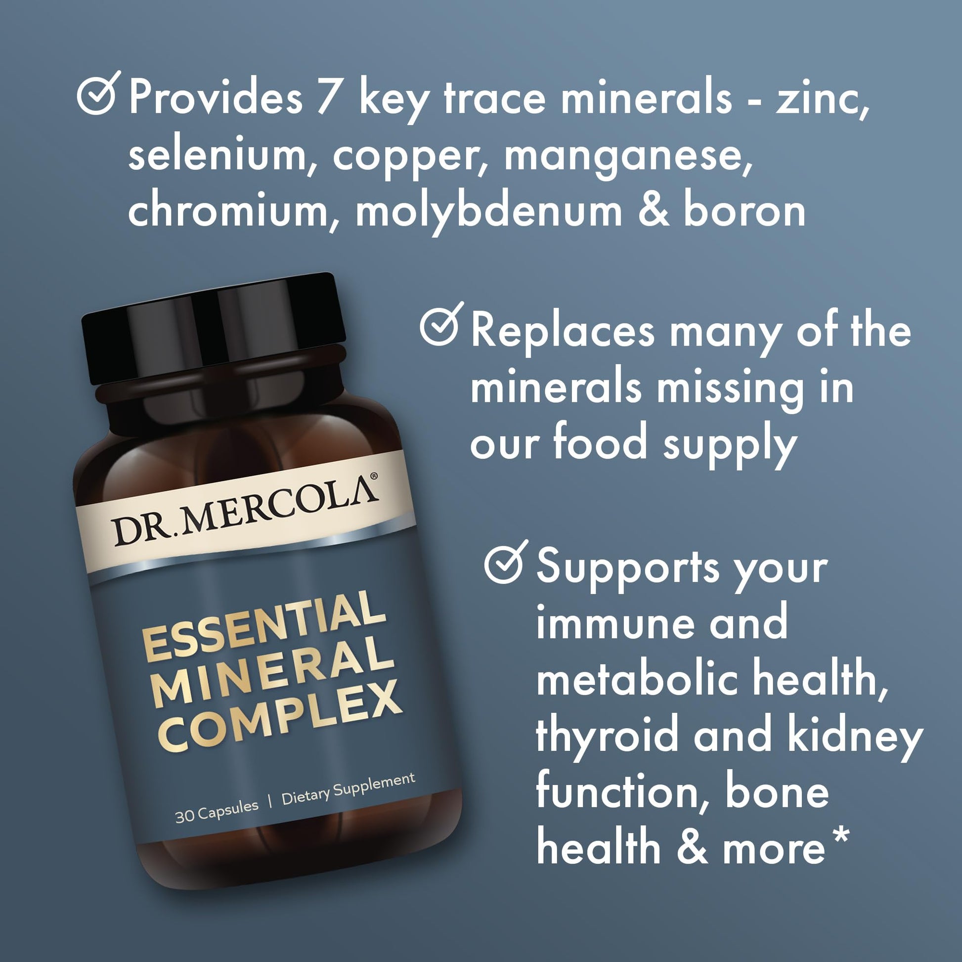 Dr. Mercola Essential Mineral Complex - Supports Cellular Health & Vital Functions - Zinc, Selenium, Copper, Manganese, Chromium, Molybdenum, Boron - 30 Capsules Dr. MercolaBuy Supplements Australia
