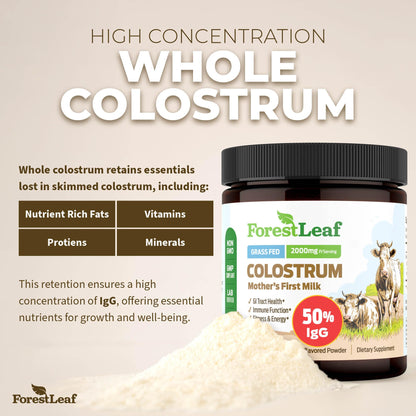 ForestLeaf Colostrum Powder 50% IgG Highest Pure Concentration, Grass Fed Colostrum Supplement for Gut Health, Immune Support and Muscle Recovery, Bovine Colostrum for Humans, Unflavored, 45 Servings ForestLeafBuy Supplements Australia