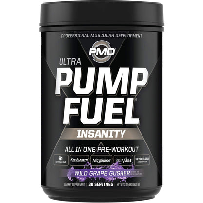 PMD Sports Ultra Pump Fuel Insanity - Pre Workout - Grape Gusher (30 Servings) Sports Omega Cuts Elite Thermogenic Fat Burner (90 Softgels)