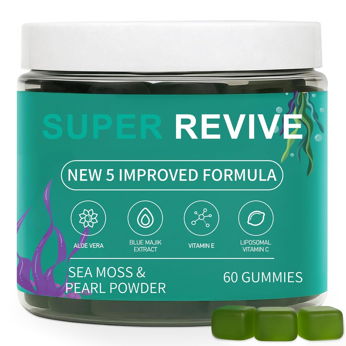 caicieter Super Revive Gummies for Hair Loss - Sea Moss Gummies with Vitamin C, E, Aloe Vera & Pearl Powder Glow, Promotes Thicker, Fuller & Stronger Hair - 60 Count caicieterBuy Supplements Australia