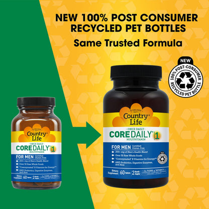 Country Life Core Daily-1 for Men - Multivitamin with Probiotics, Saw Palmetto, Pumpkin Seed Extract, and Coenzymated B Vitamins - Gluten-Free and Vegetarian - 60 Tablets Country LifeBuy Supplements Australia
