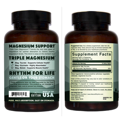 Natural Rhythm Triple Calm Magnesium Complex - 120 Capsules, Chelated Magnesium Glycinate, Taurate & Malate, High Absorption Supplement for Sleep, Stress, Muscle & Heart Support, Non-GMO, Vegan Natural RhythmBuy Supplements Australia