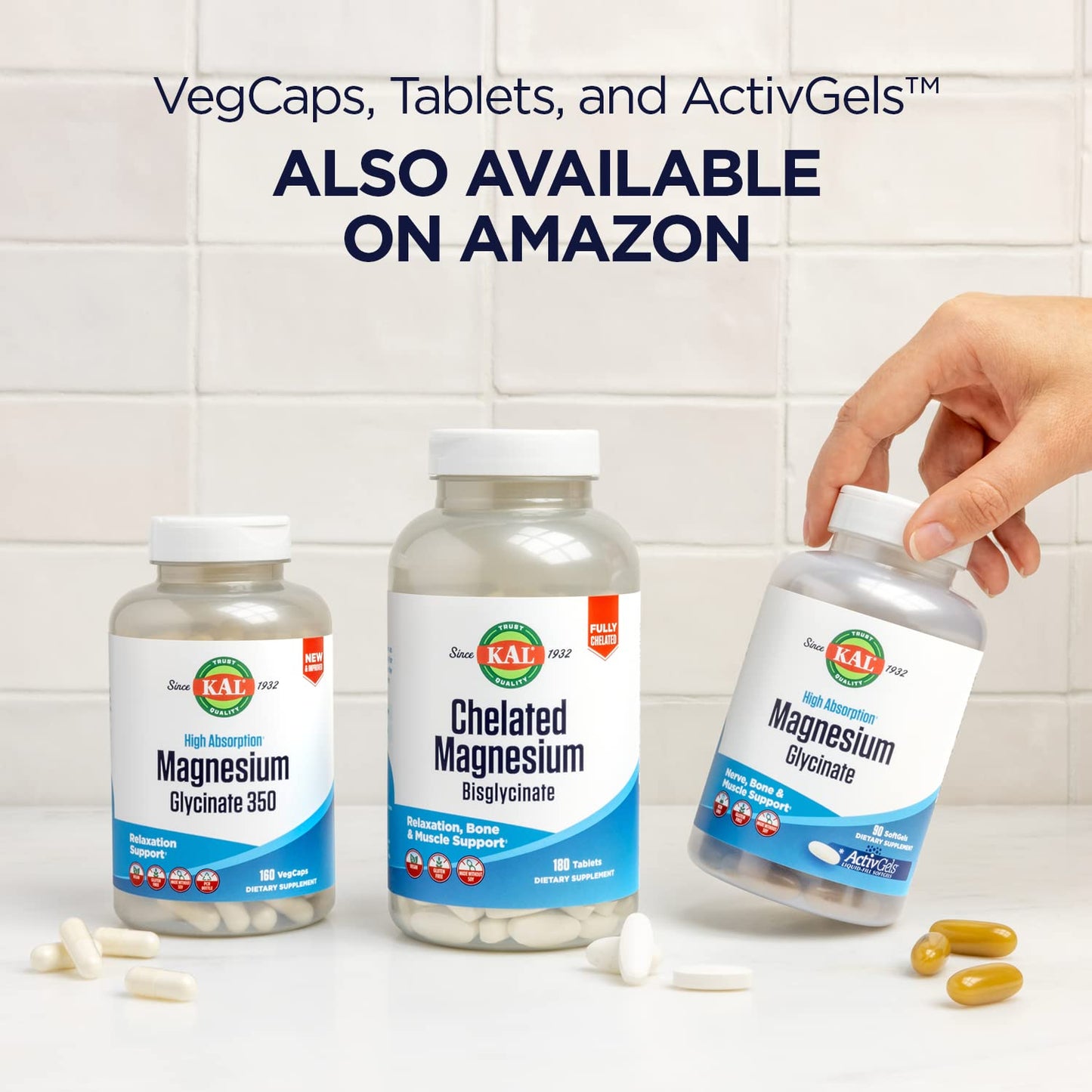 KAL Magnesium Glycinate, New & Improved Fully Chelated High Absorption Formula with BioPerine, Bisglycinate Chelate for Stress, Relaxation