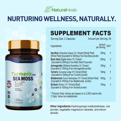 Natural Heals Sea Moss 3000mg: Black Seed Oil 2000mg Ashwagandha 1000mg Turmeric Natural HealsBuy Supplements Australia