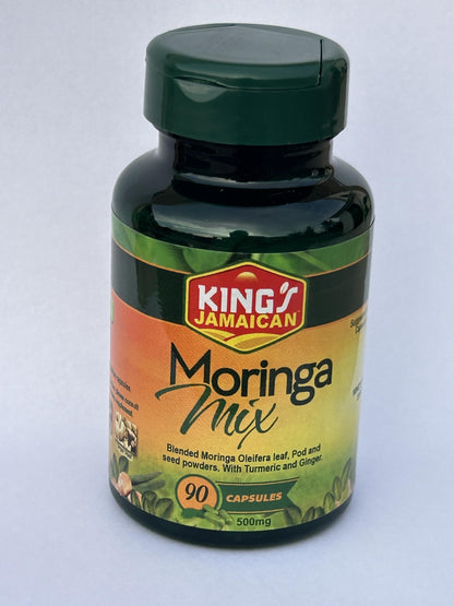 Jamaican Moringa Capsules – 100% Natural Ingredients – Made from Dried Moringa Leaves, Pods & Seeds – 90 Capsules, 500mg – with Turmeric & Ginger – Herbal Supplement, Nutrient-Rich – Easy to Swallow King's JamaicanBuy Supplements Australia