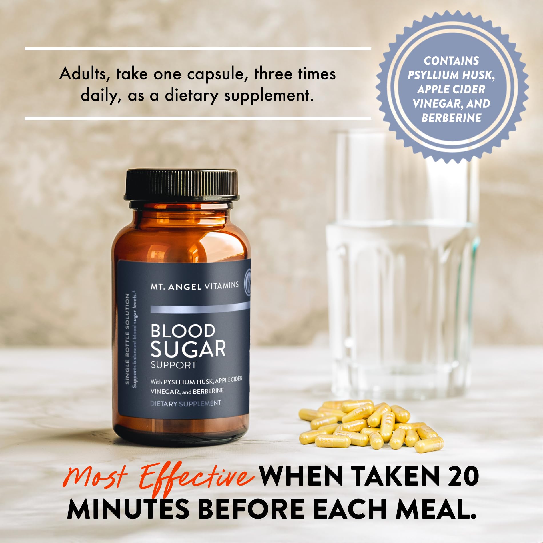 Mt. Angel Vitamins Blood Sugar Support Supplement - Natural Supplement with Pysllium Husk, Berberine with Ceylon Cinnamon, and Apple Cider Vinegar - Supports Healthy Blood Sugar Levels - 60 Capsules Mt. Angel VitaminsBuy Supplements Australia