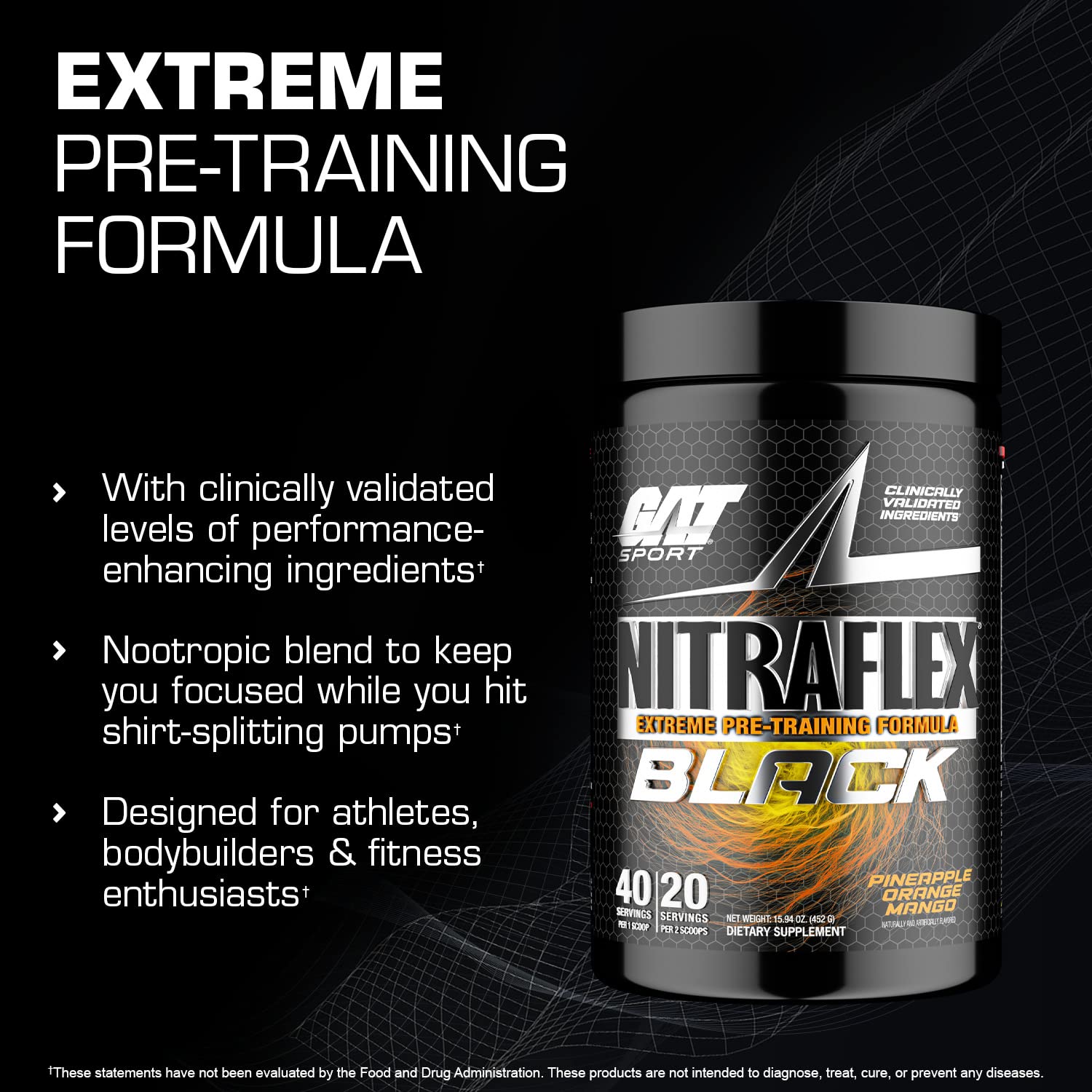 GAT SPORT Nitraflex Black Pre-Workout Powder, Extreme Pre-Training Formula for Men GAT SPORTBuy Supplements Australia