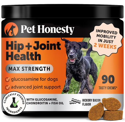 Pet Honesty Hip & Joint Health Max Strength – Dog Joint Support Chews with Glucosamine Chondroitin & Omega-3s – Joint Supplement for Dogs to Support Mobility, Flexibility & Comfort – Bacon (90 ct) Pet HonestyBuy Supplements Australia