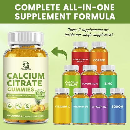 Calcium Citrate Gummies for Women, 1200mg Calcium Citrate Magnesium with Vitamin C D3 K2, Absorption Calcium Supplements for Bone, Muscle, Immune, Sugar Free (120Count) GONGOTABuy Supplements Australia