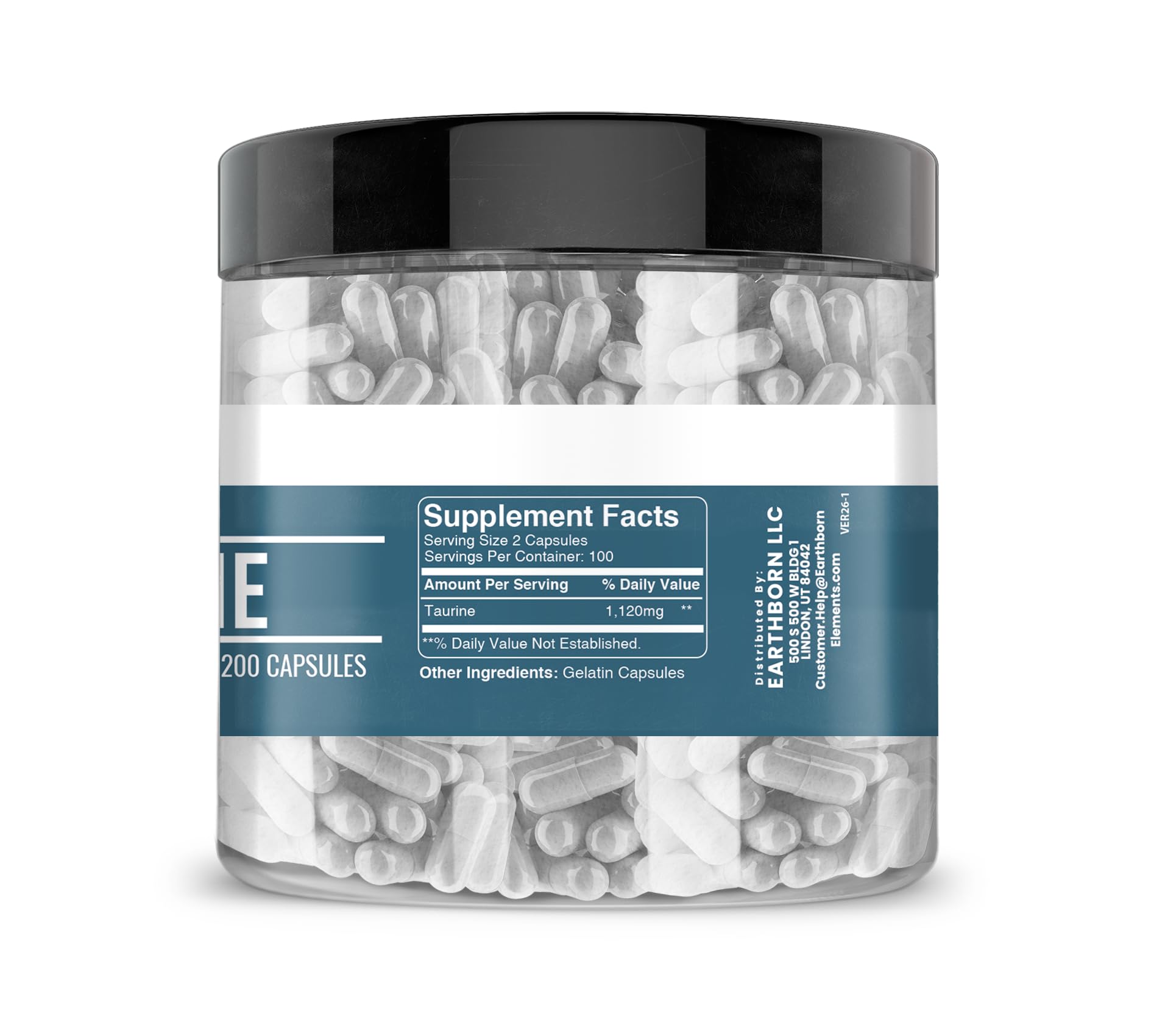 Earthborn Elements Taurine, 200 Capsules, Pure & Undiluted, No Additives Earthborn ElementsBuy Supplements Australia
