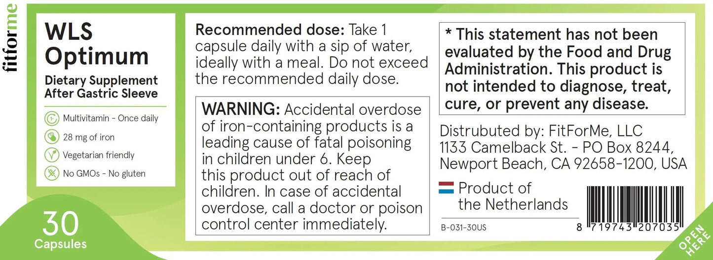 FitForMe Bariatric Multivitamin, Tailored for Gastric Sleeve Surgery – One-a-Day Capsule, 30-Day Supply, Easy-to-Swallow WLS Optimum Capsule FitForMe