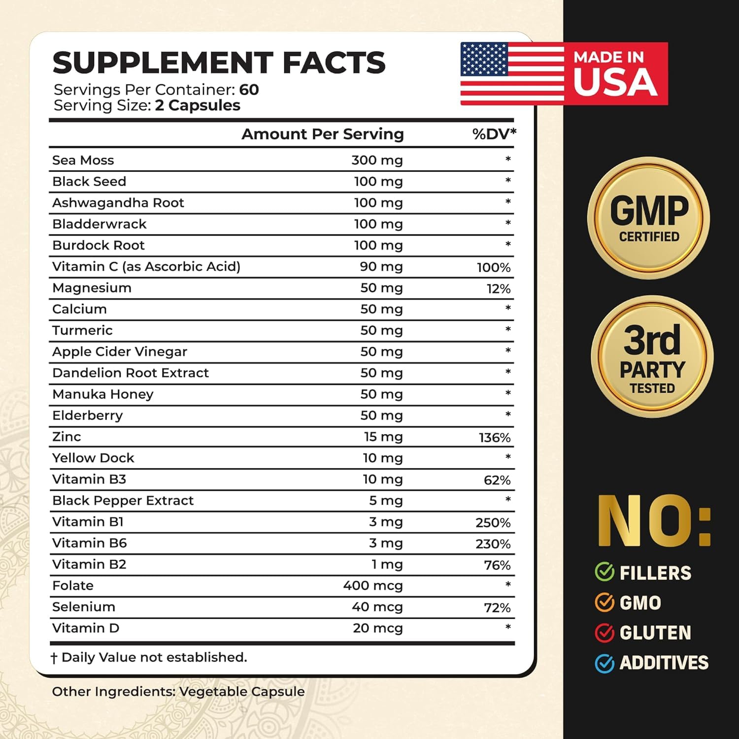 Alpha Tribe Multivitamin for Men with Sea Moss, Black Seed Oil, Ashwagandha, Turmeric, Bladderwrack, Burdock, Vitamin C, Elderberry, Manuka | Daily Vitamins & Minerals Supplement Capsules - 240 Count Alpha TribeBuy Supplements Australia