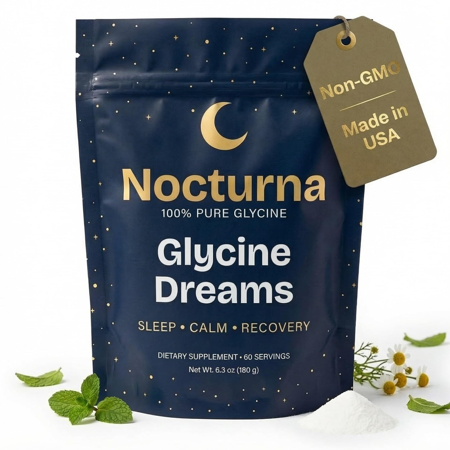 Nocturna Glycine Supplement – 100% Pure 3g Glycine Powder for Sleep, Calm & Recovery – USA Made Sleep Aid for Men & Women – Non-GMO & Completely Natural - 6.3Oz for 60 Servings NocturnaBuy Supplements Australia