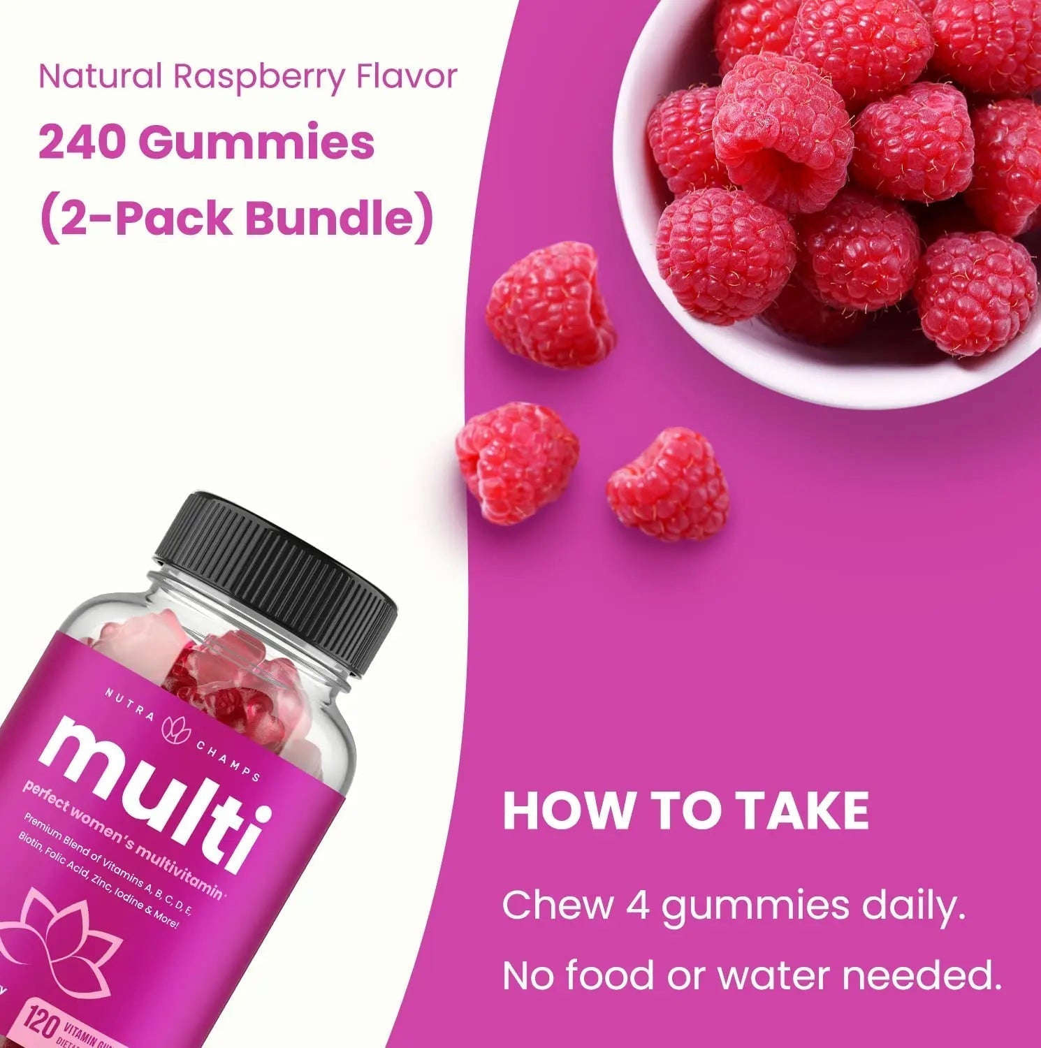 NutraChamps Multivitamin for Women, 240 Count, Vitamins A, B, C, D, E, Biotin, Folic Acid, Womens Gummy Multivitamins, Chewable Daily (Pack of 2) NutraChampsBuy Supplements Australia