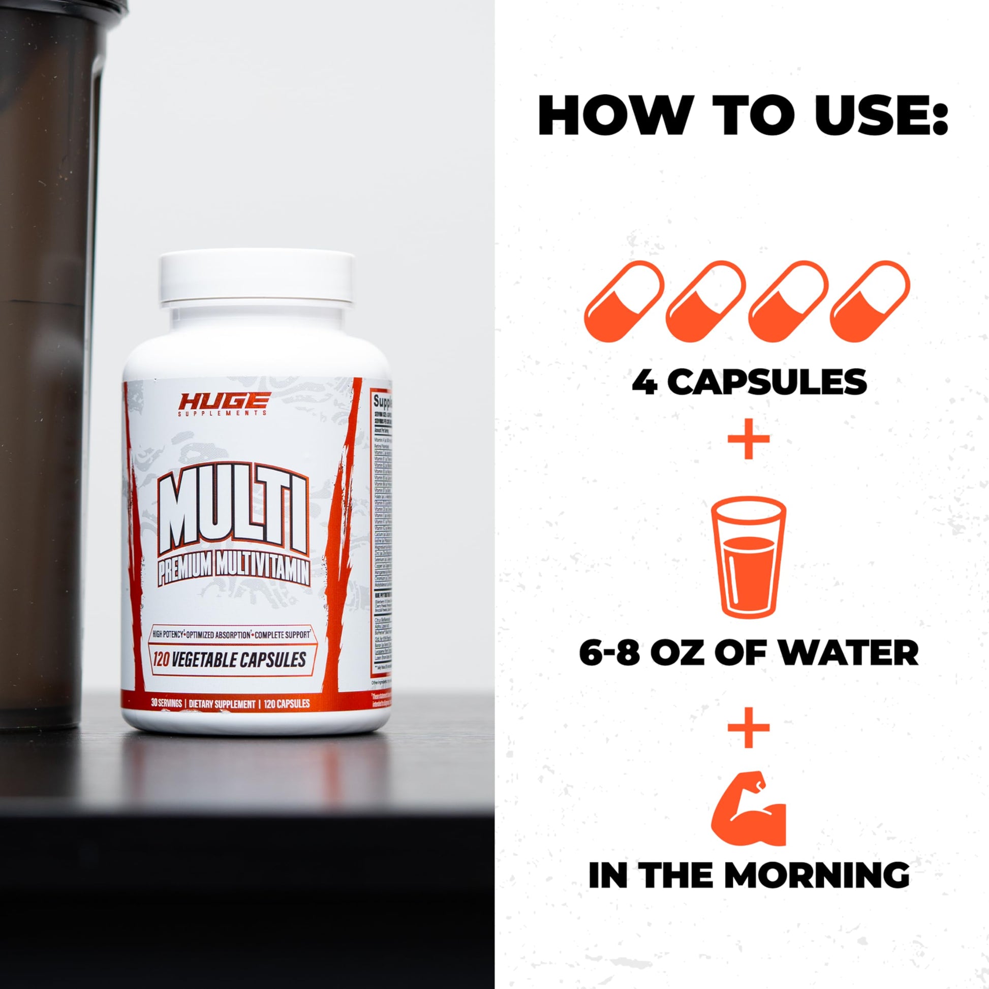 Huge Multi, Multivitamin for Men, High-Performance All-in-One Formula for Athletes & Bodybuilding, Vitamin & Mineral Replenishment, Supports Immune System & Healthy Hormone Levels (120 Capsules) Huge SupplementsBuy Supplements Australia
