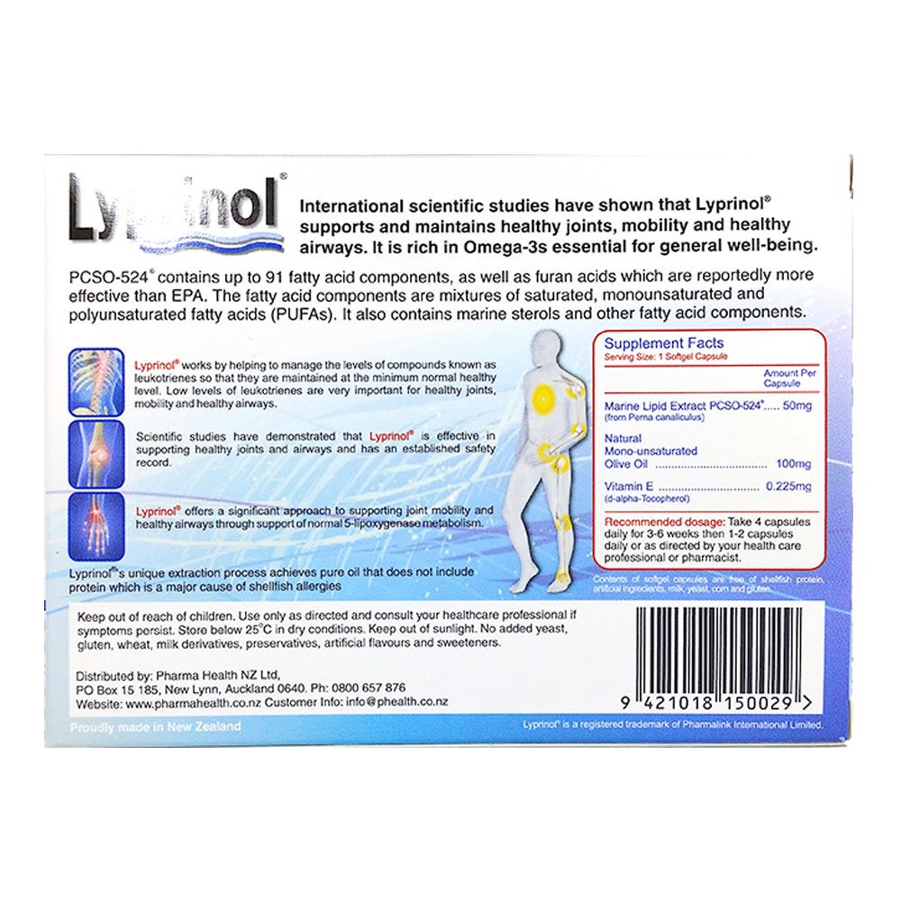 Pharma Lyprinol® Pcso-524® 200 Capsules New Zealand Green Lipped Mussel Extract Oil Joint Health Support & Mobility LyprinolBuy Supplements Australia