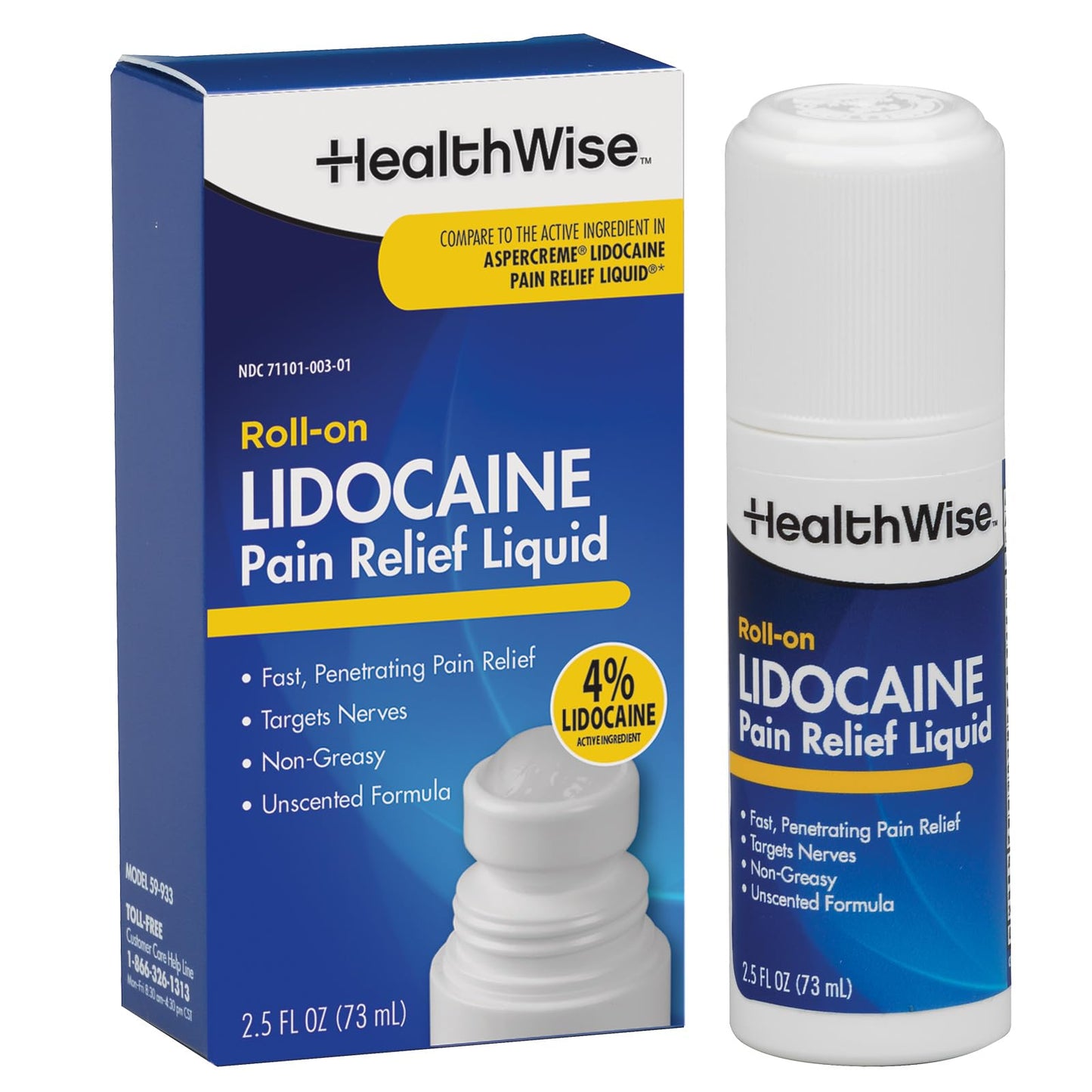 HealthWise 4% Lidocaine Roll-On | OTC Strength | Pain Relief Liquid | 2.5 oz. 73 mL | Non-Greasy, Unscented Formula | Topical Anesthetic HealthWiseBuy Supplements Australia