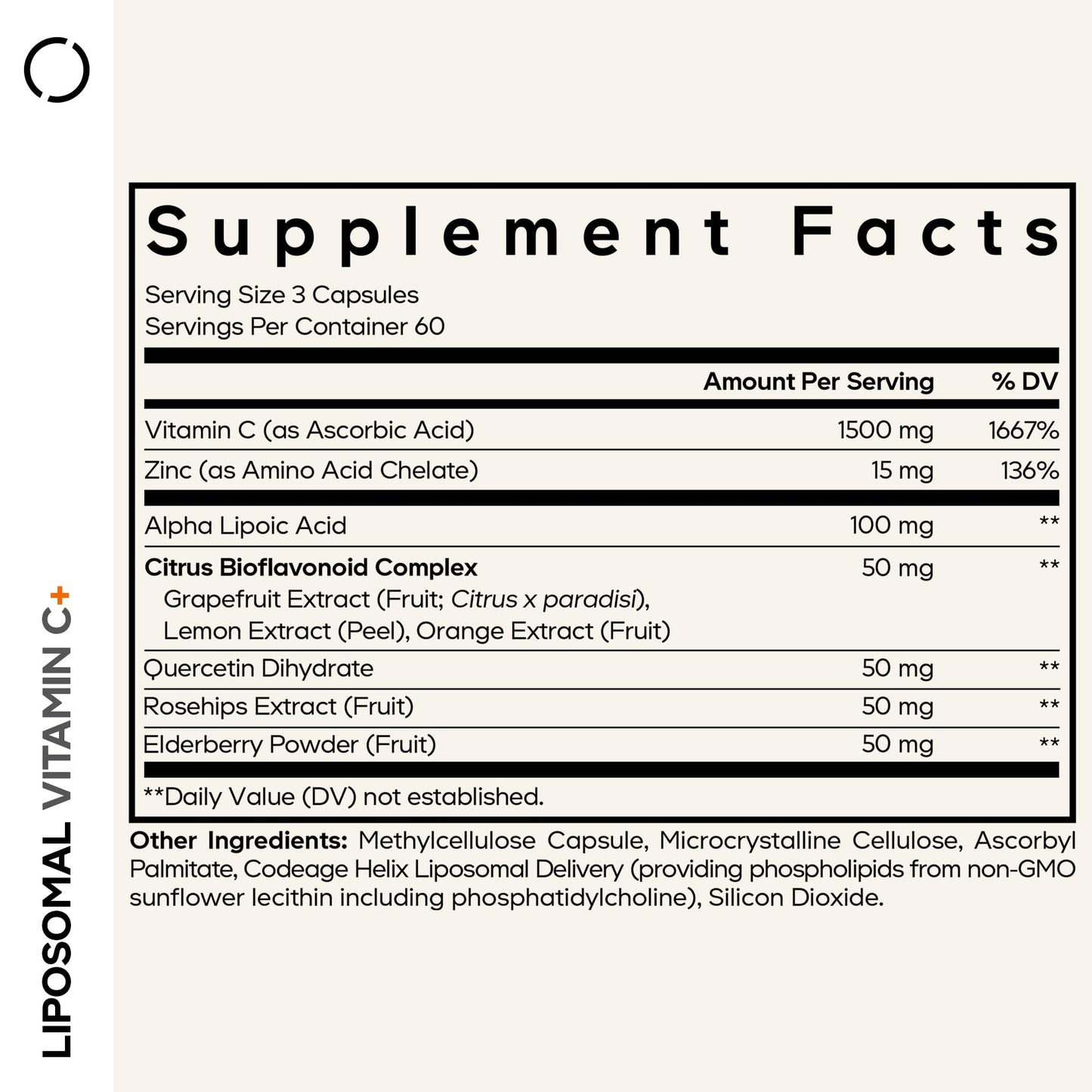 Codeage Liposomal Vitamin C 1500mg with Zinc, Elderberry, Citrus Bioflavonoids Grapefruit, Lemon, Orange Powder, Quercetin & Rose Hips Fruit – Vegan Supplement - Non-GMO, Vegan Pills, 180 Capsules CodeageBuy Supplements Australia