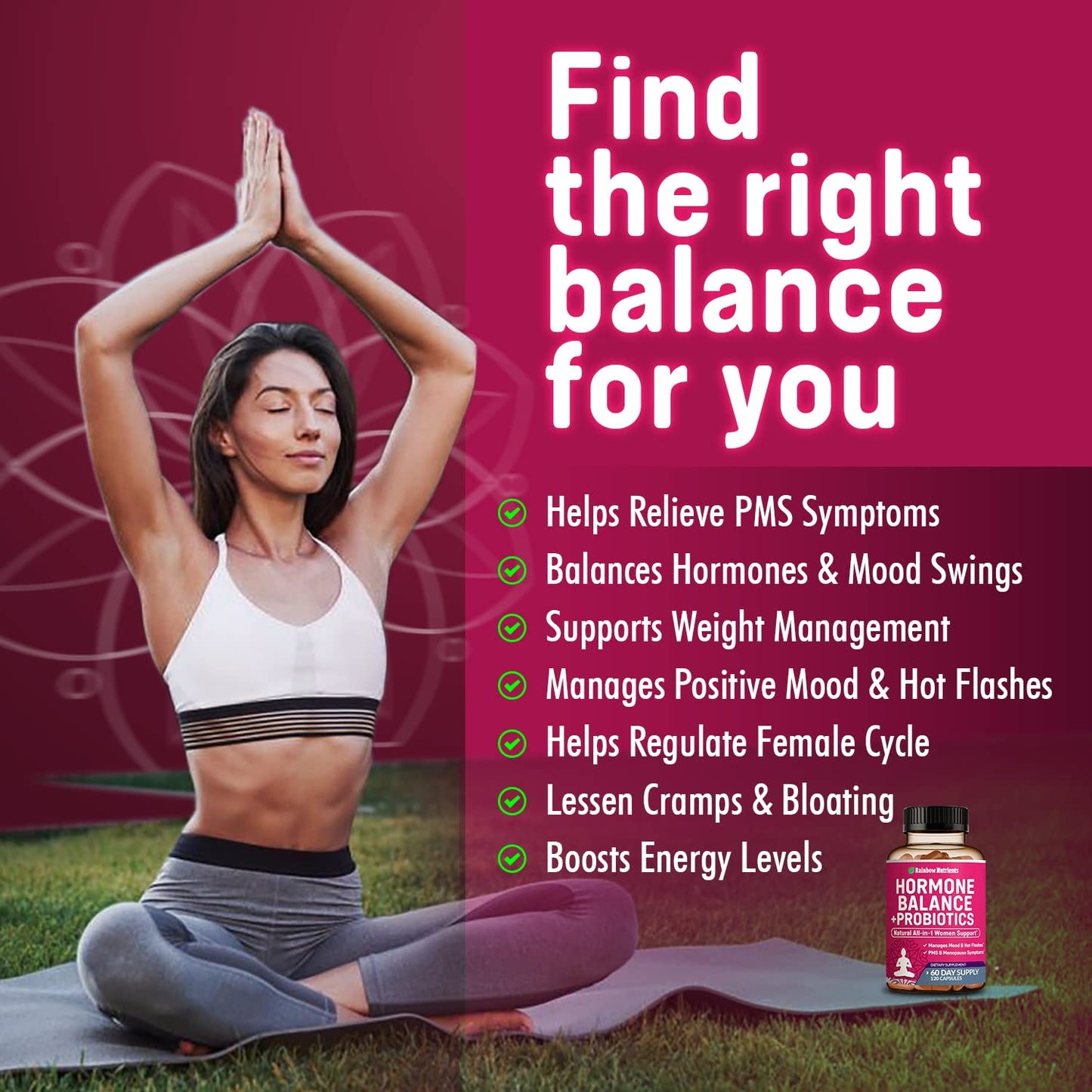 Hormone Balance + Probiotics for Women (3450mg) Natural Relief for Menopause Rainbow Nutrients, LLCBuy Supplements Australia