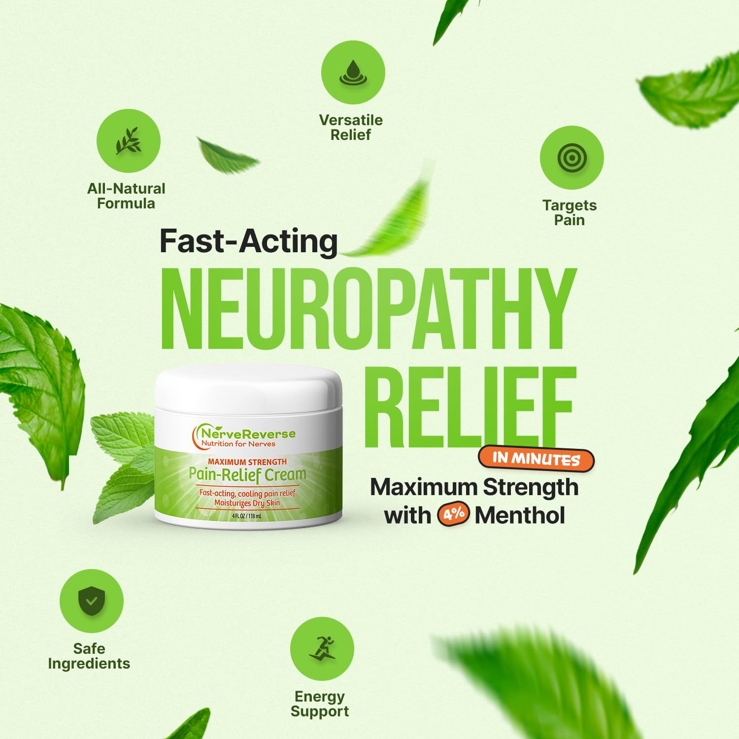 NerveReverse - Neuropathy Pain Relief Cream for feet, Hands, Legs Toes. Large 4 OZ. JAR. Fast-Acting, Maximum Strength Cream with 4% Menthol, MSM, L-Carnitine, L-Arginine, Vitamin E, Vitamin B6 NERVEREVERSE NUTRITION FOR NERVESBuy Supplements Australia