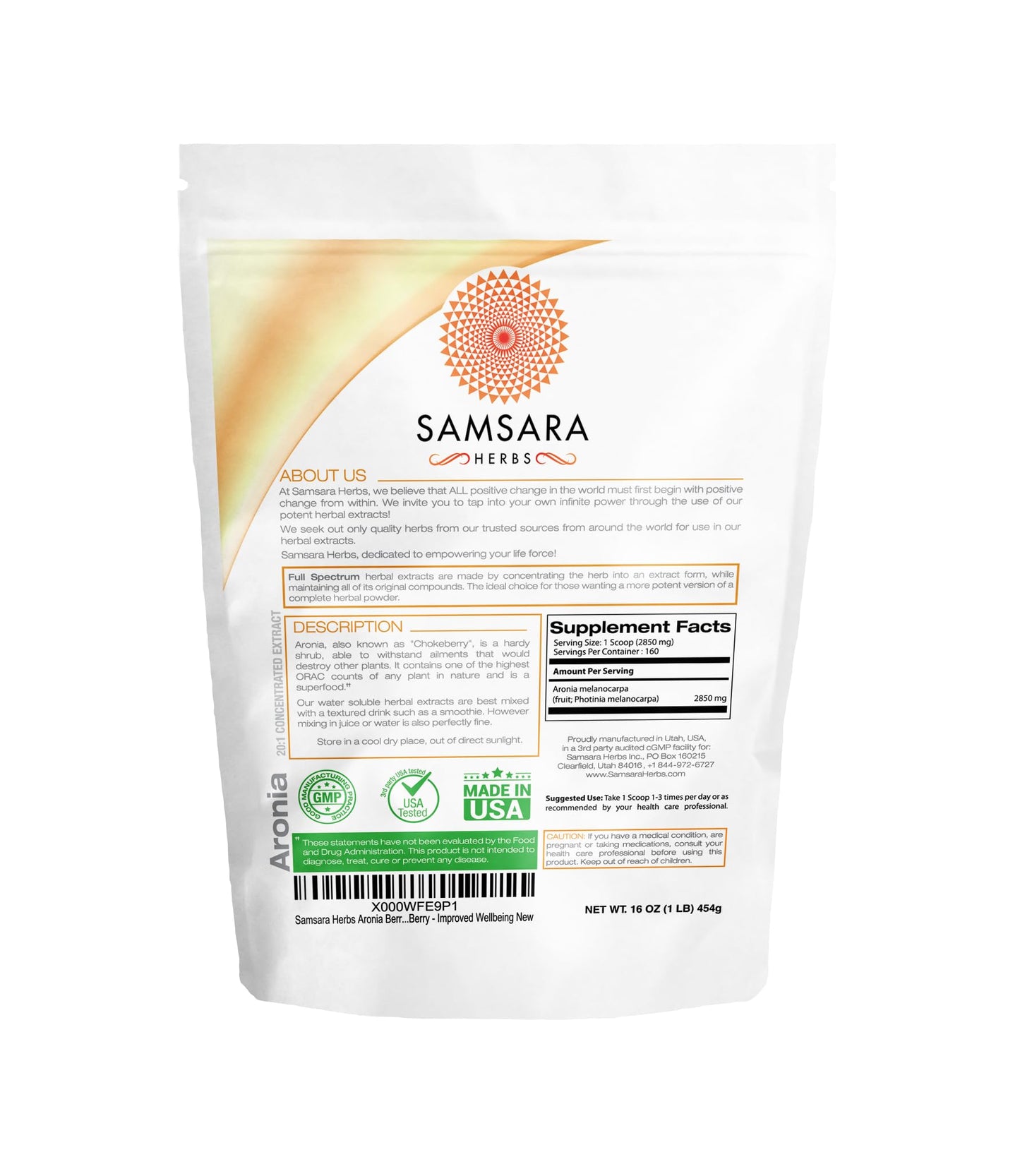Samsara Herbs Aronia Berry 20:1 Extract Powder (16oz/454g) - Antioxidant, Flavonoids and Polyphenols Supplement - High ORAC - Native American Berry - Improved Wellbeing Samsara HerbsBuy Supplements Australia