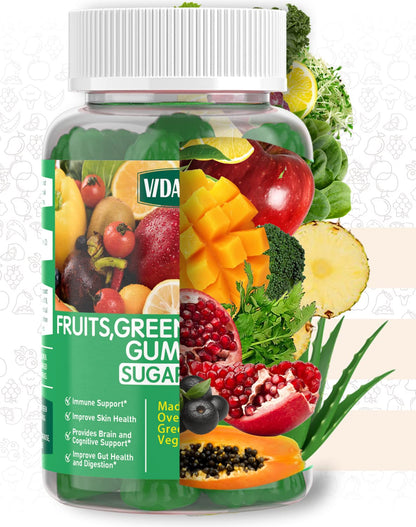 VIDAVITE Sugar-free Super Greens Gummies — US-Made, 35+ Fruit and Veggie gummies to Boost Immunity, Skin & Gut Health — Ideal Fruits and Vegetables Supplement